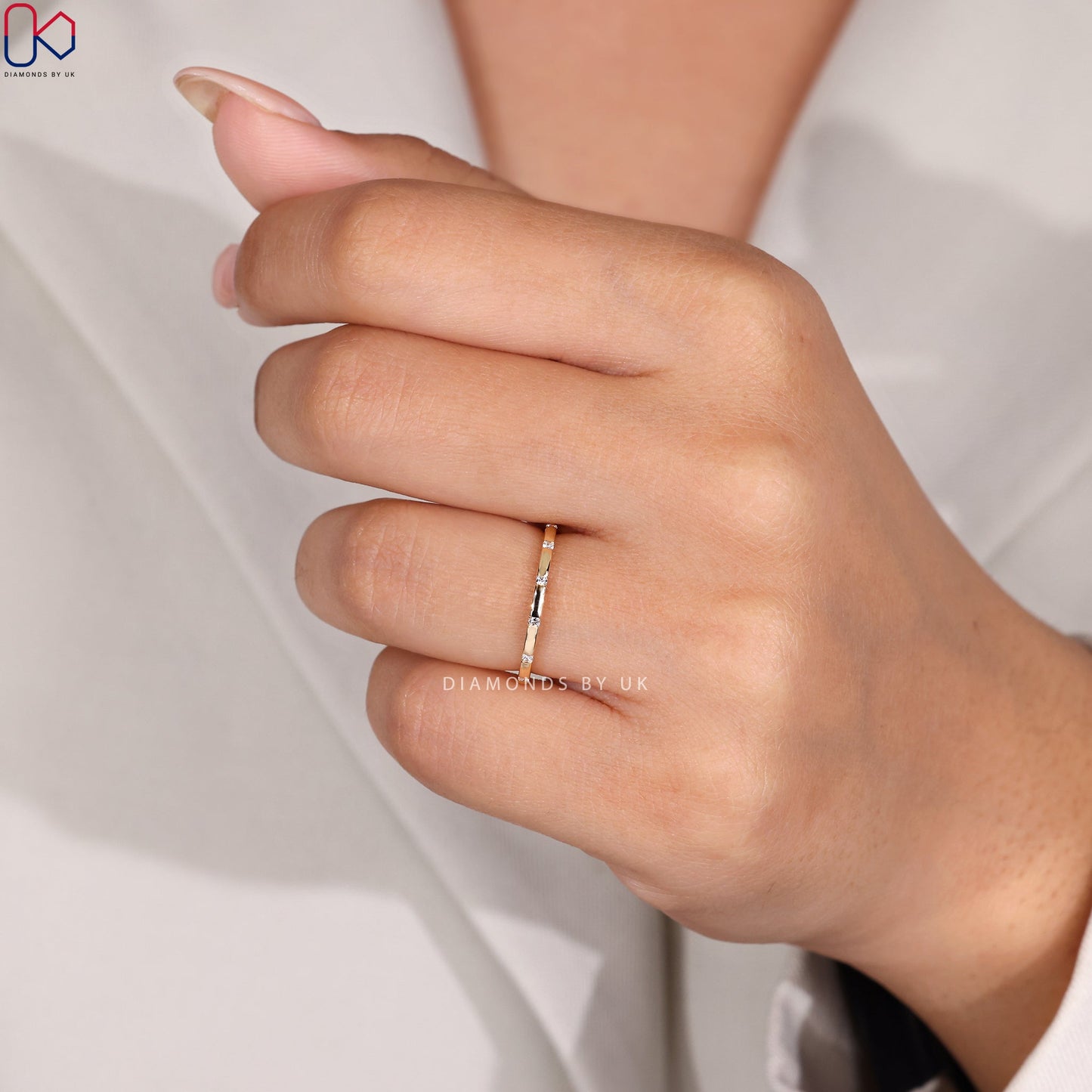 Round Diamond Wedding Band With Gypsy Setting