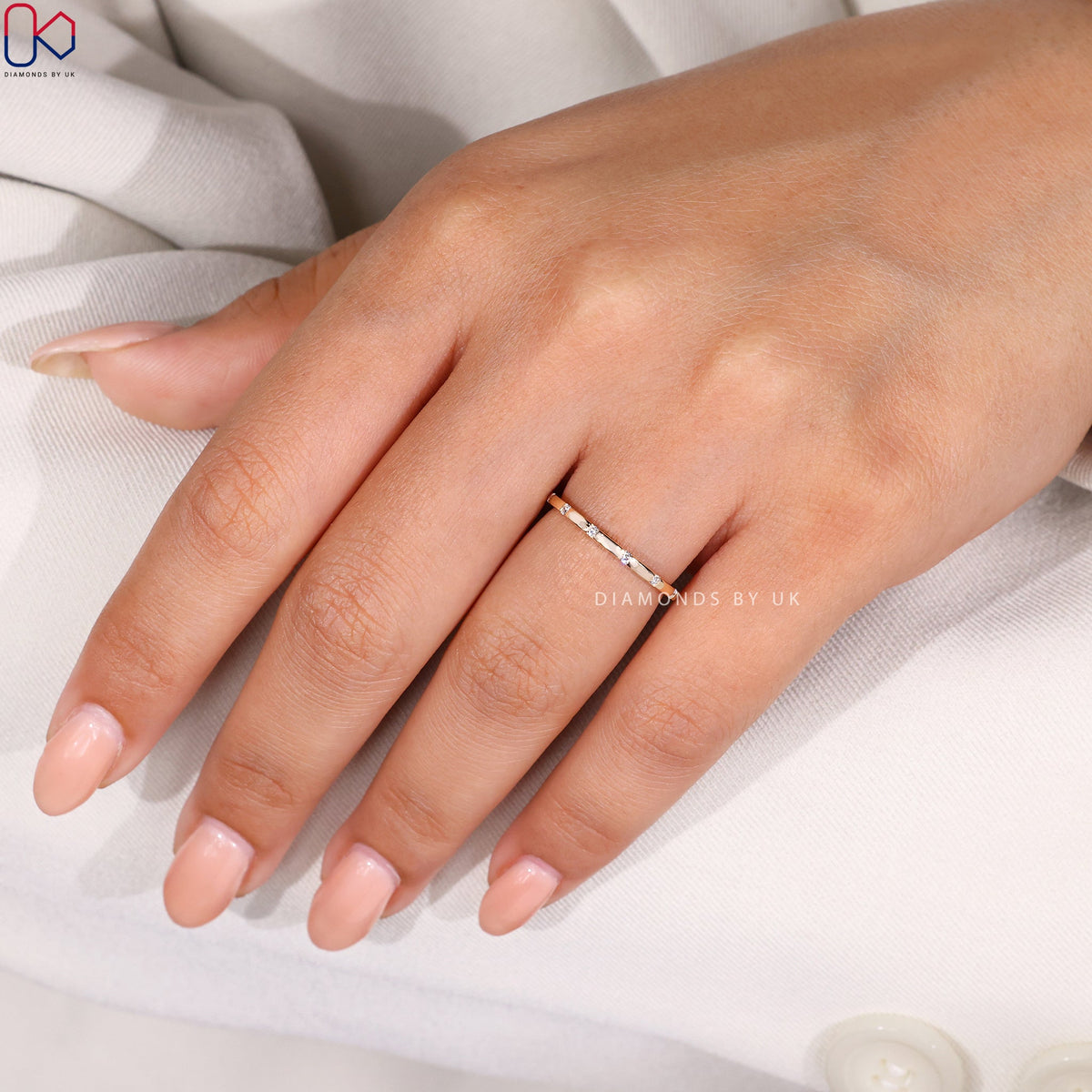 Round Diamond Wedding Band With Gypsy Setting