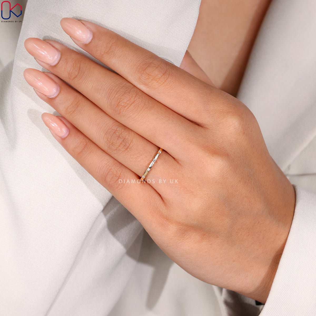 Round Diamond Wedding Band With Gypsy Setting