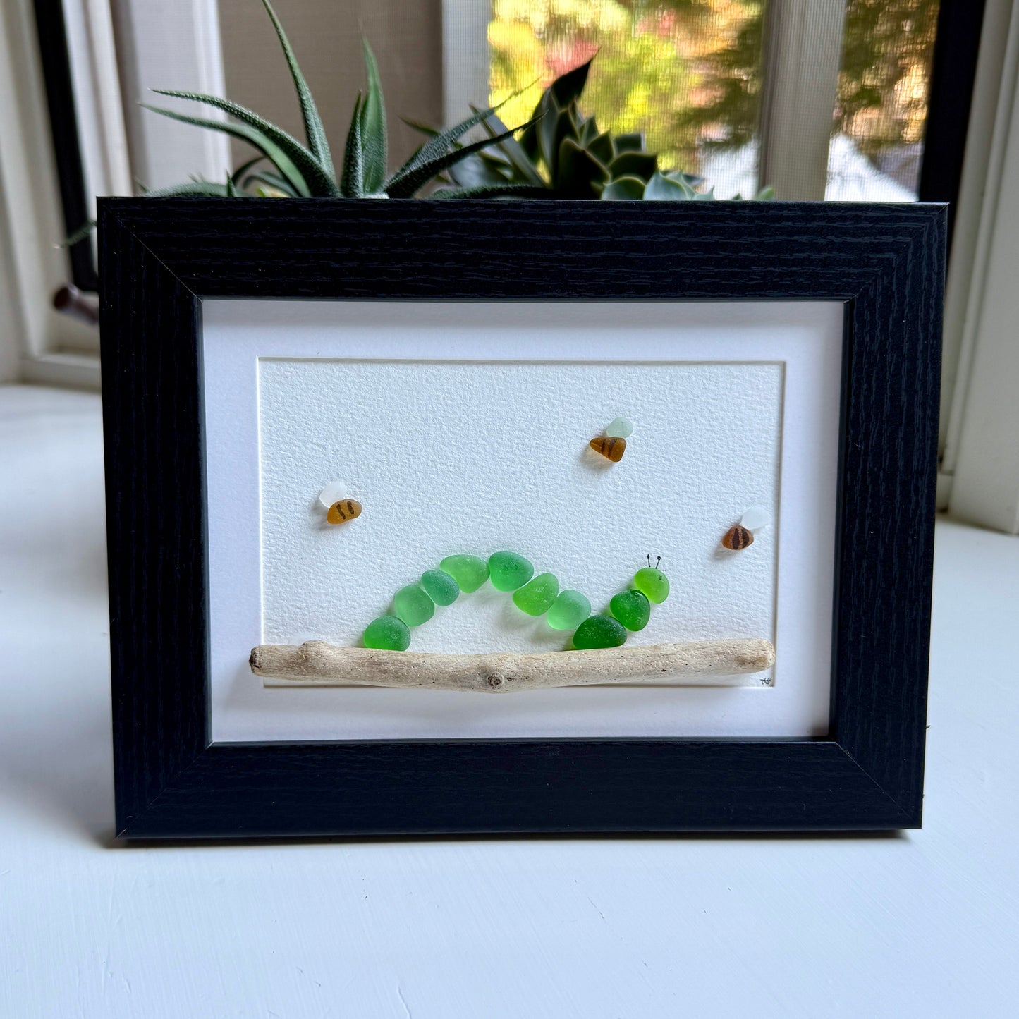 Hungry Caterpillar Sea Glass Art | 5x7 Wall Art | Handmade Kids Room Whimsical Gift