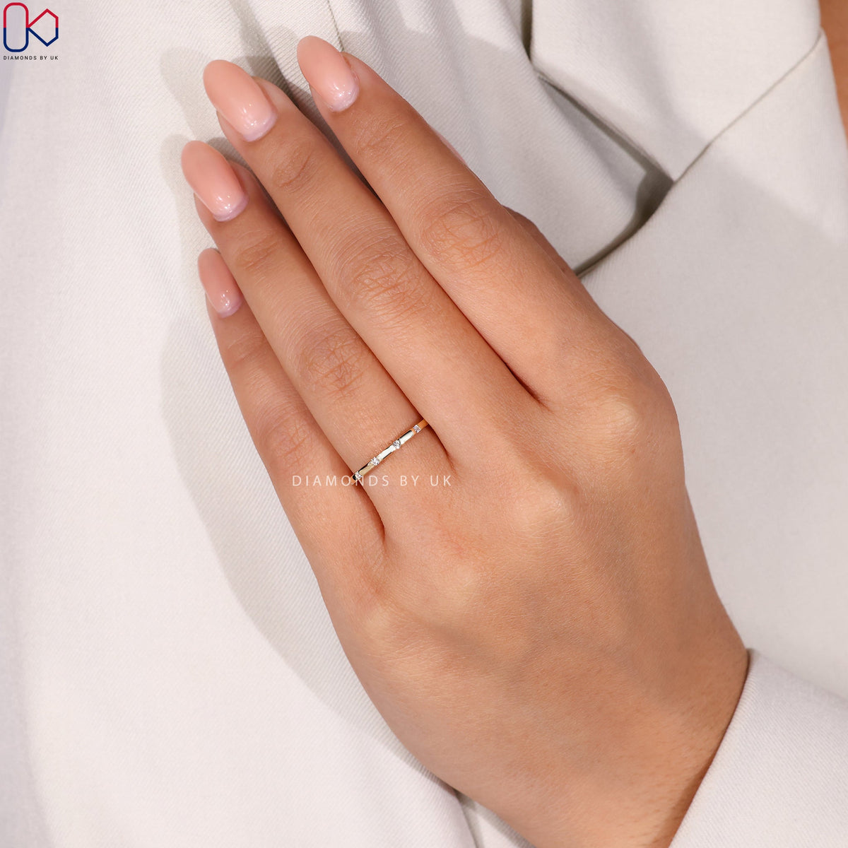 Round Diamond Wedding Band With Gypsy Setting