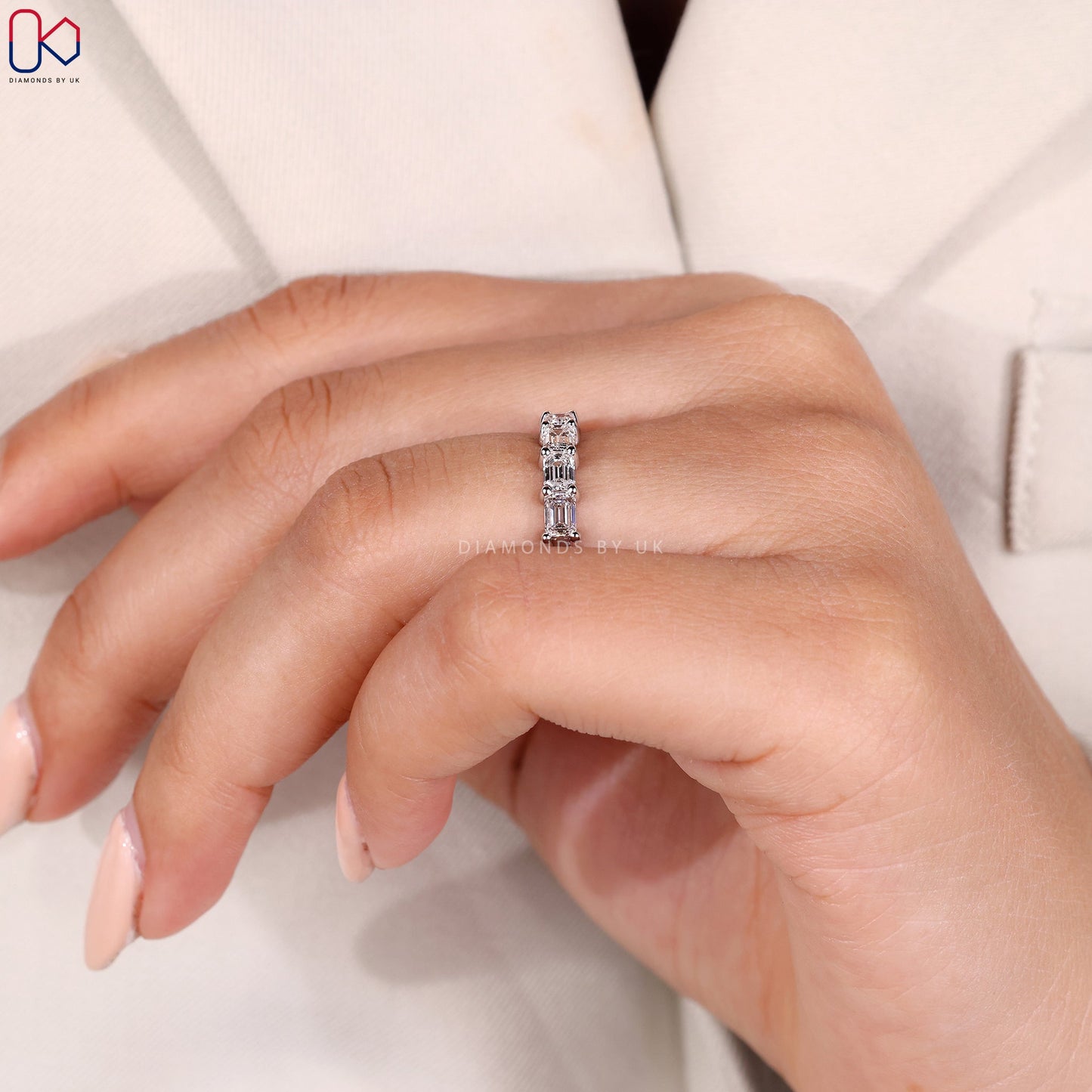 Emerald Cut 5 Stone Diamond Band in White Gold