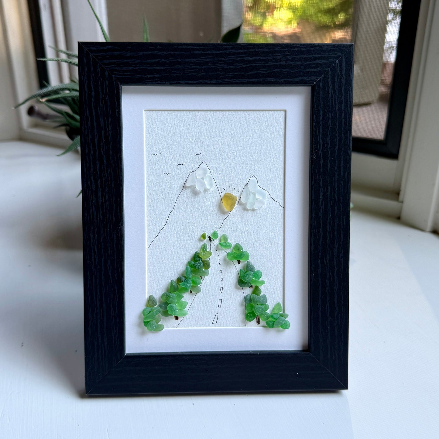 Mountain Highway Sea Glass Art | Framed 5x7 Wall Decor | Handmade Gift for Outdoor Enthusiast