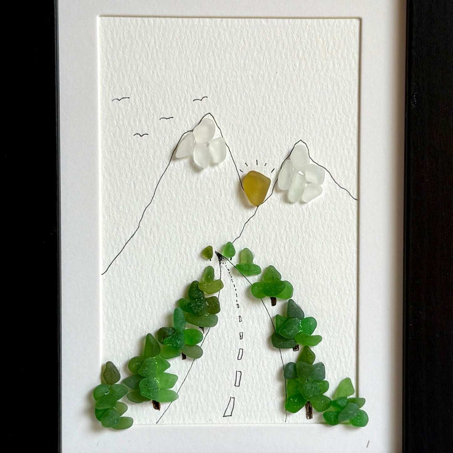 Mountain Highway Sea Glass Art | Framed 5x7 Wall Decor | Handmade Gift for Outdoor Enthusiast