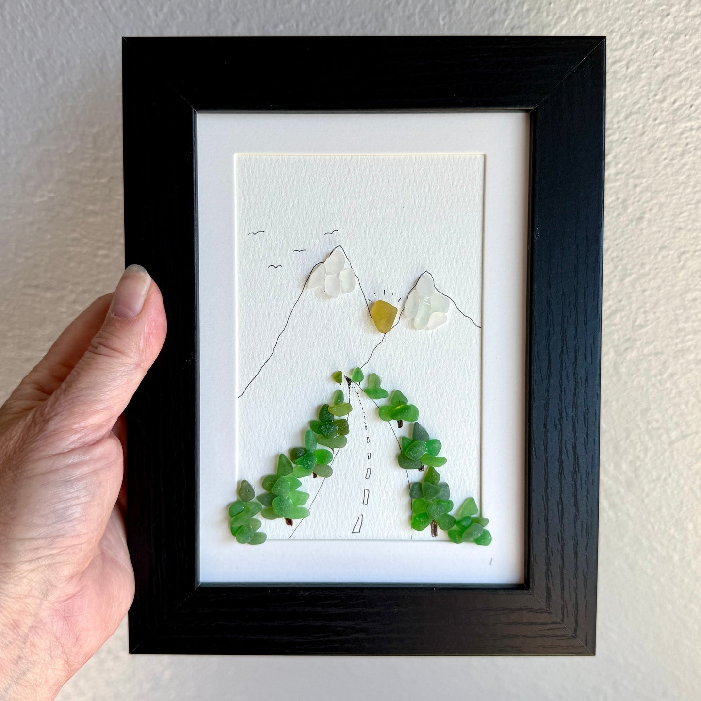 Mountain Highway Sea Glass Art | Framed 5x7 Wall Decor | Handmade Gift for Outdoor Enthusiast