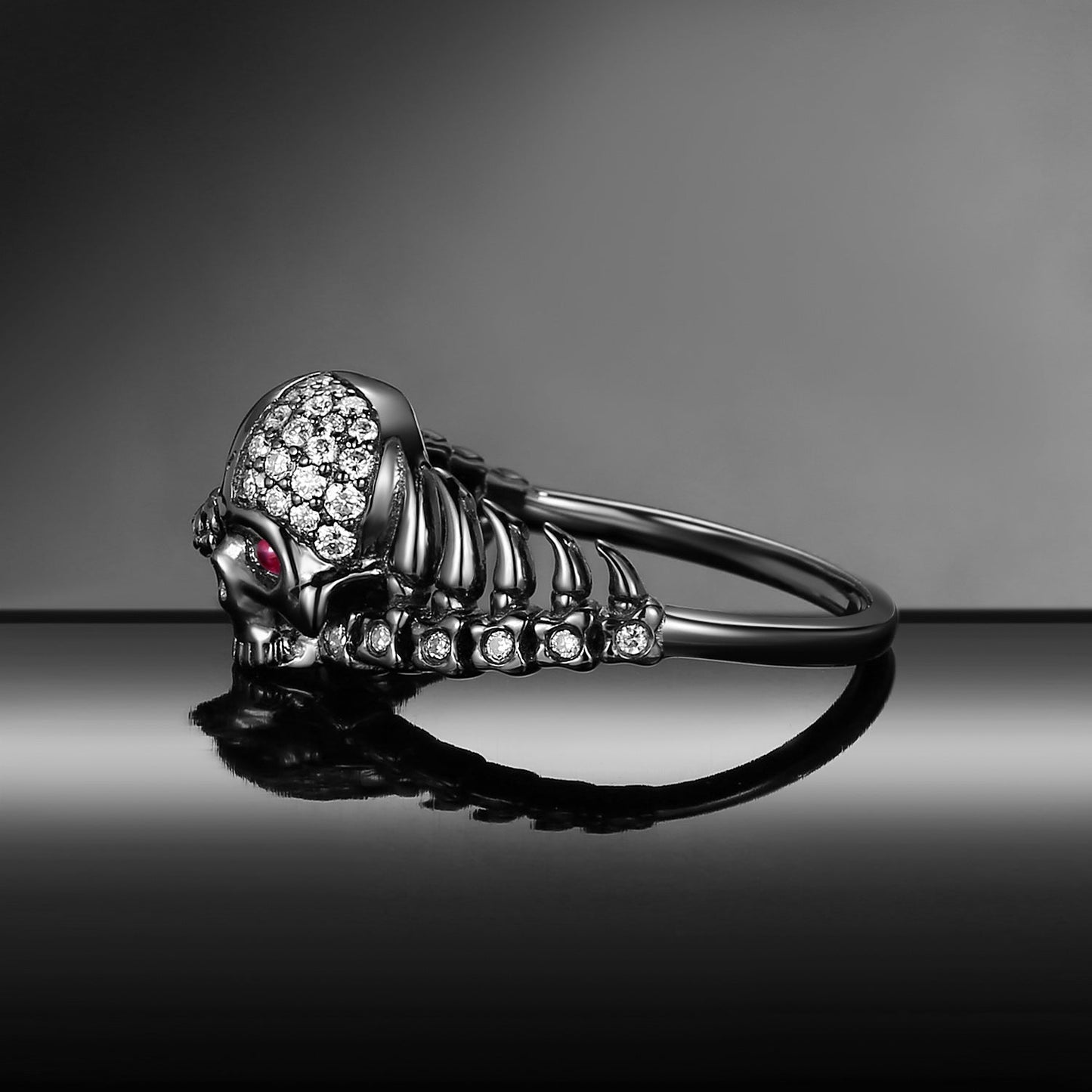 Gothic Inspired Skull & Skeleton Moissanite Engagement Ring
