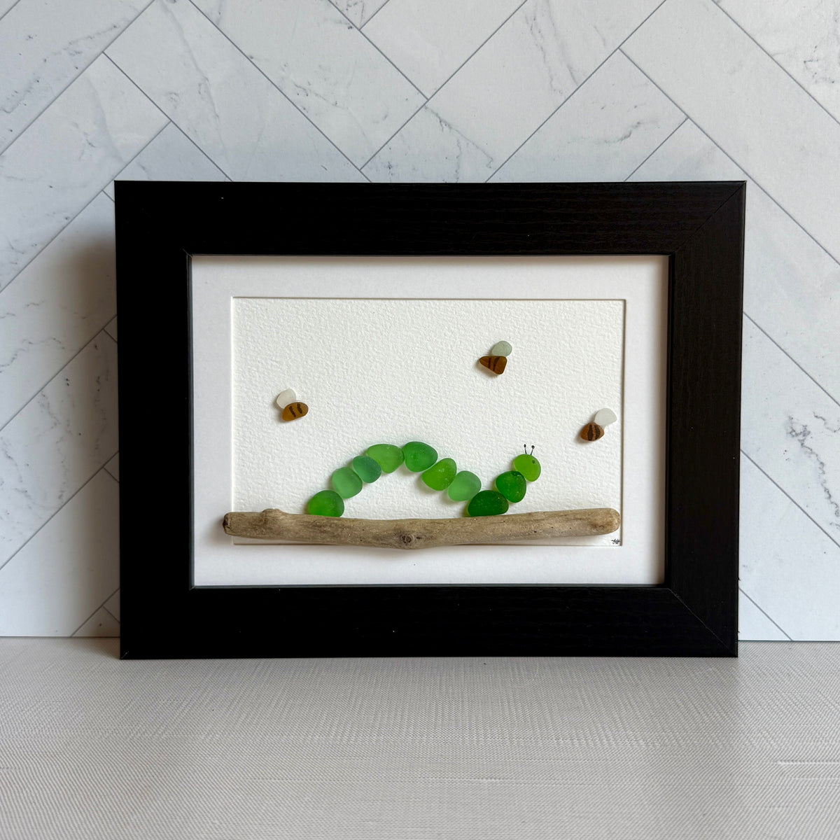 Hungry Caterpillar Sea Glass Art | 5x7 Wall Art | Handmade Kids Room Whimsical Gift