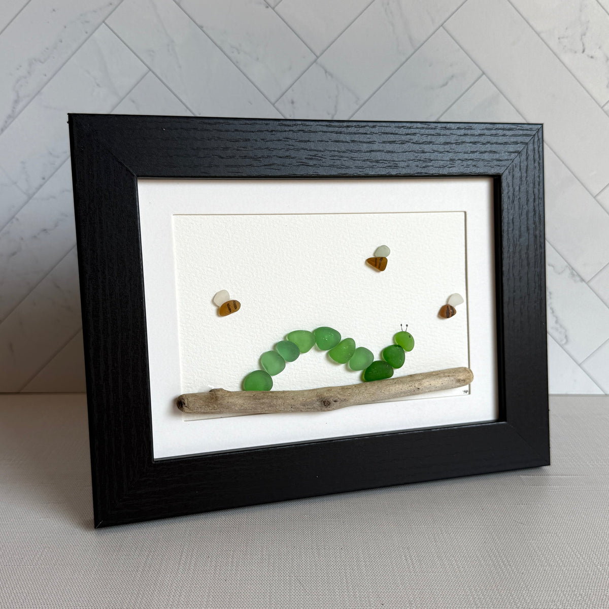 Hungry Caterpillar Sea Glass Art | 5x7 Wall Art | Handmade Kids Room Whimsical Gift