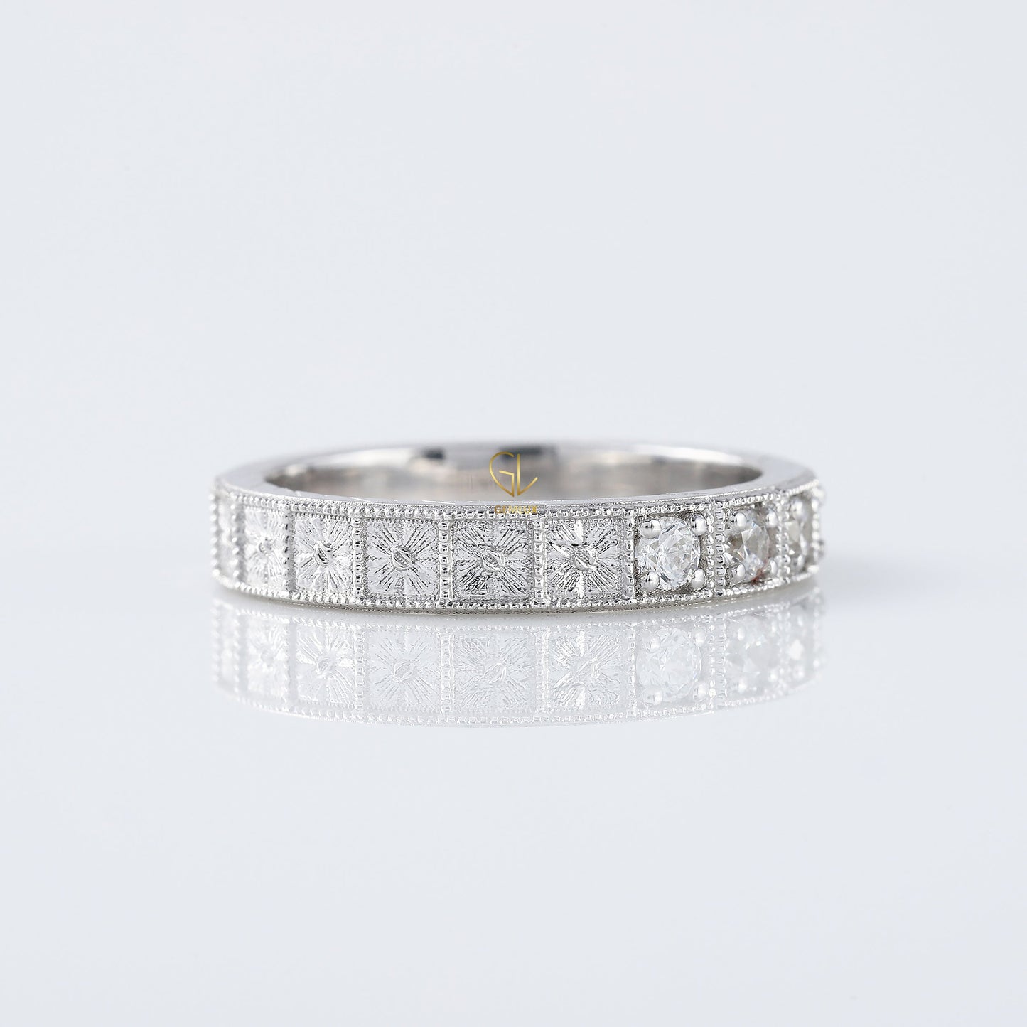 Antique Lab Grown Milgrain Five Stone Wedding Band