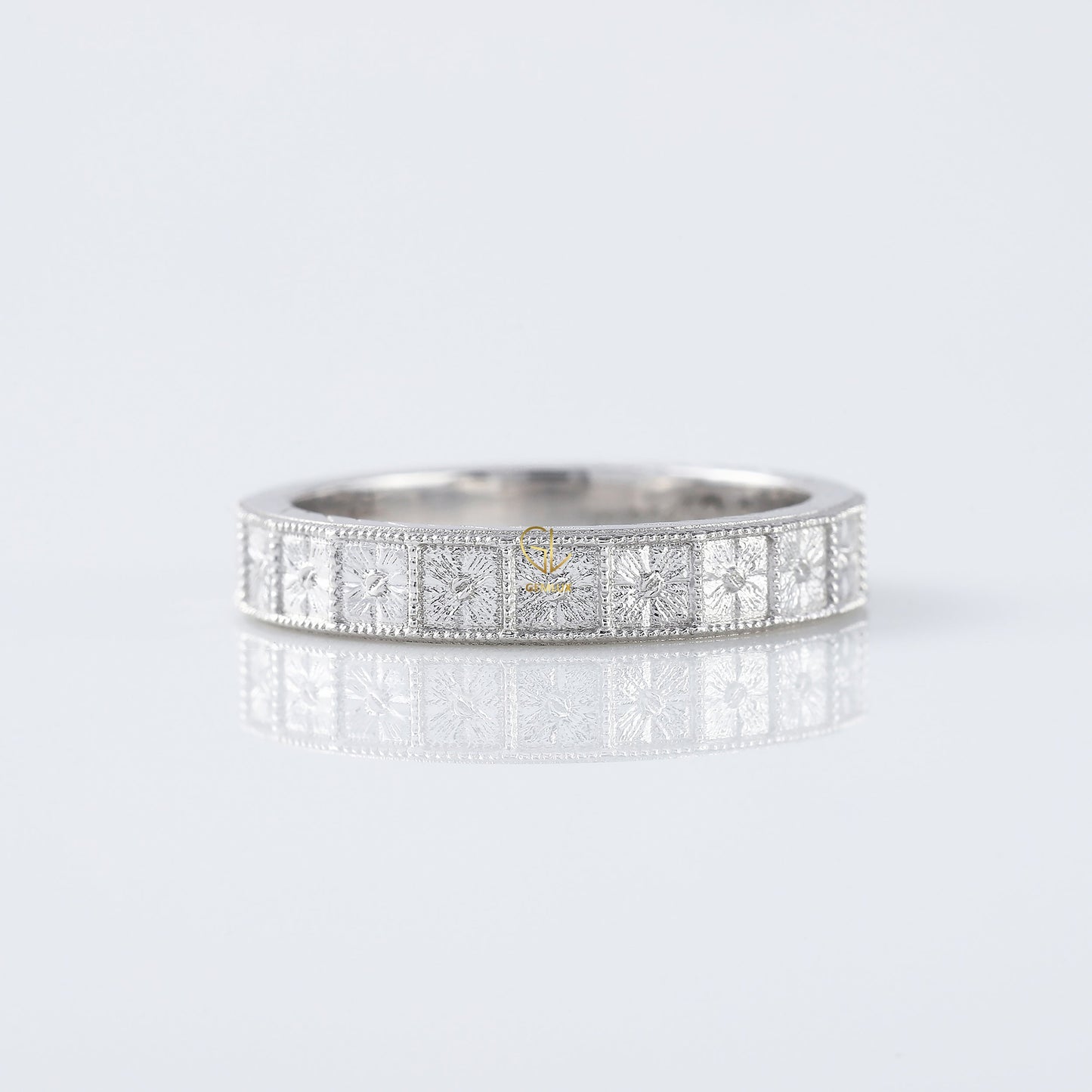Antique Lab Grown Milgrain Five Stone Wedding Band