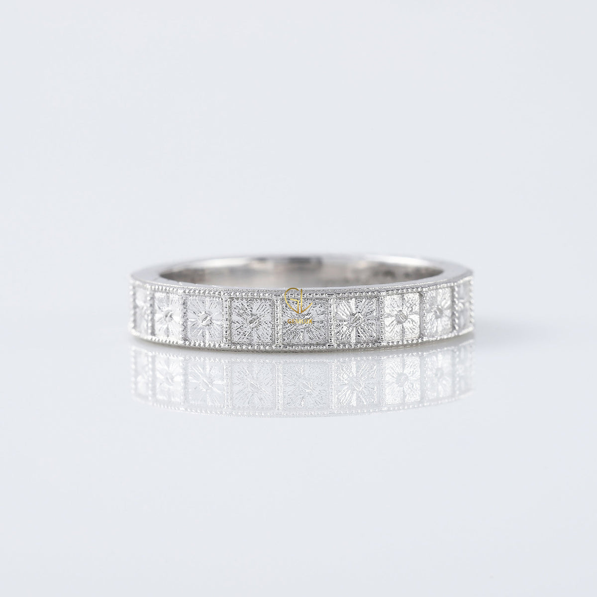 Five Stone Moissanite Antique Milgrain Wedding Band
