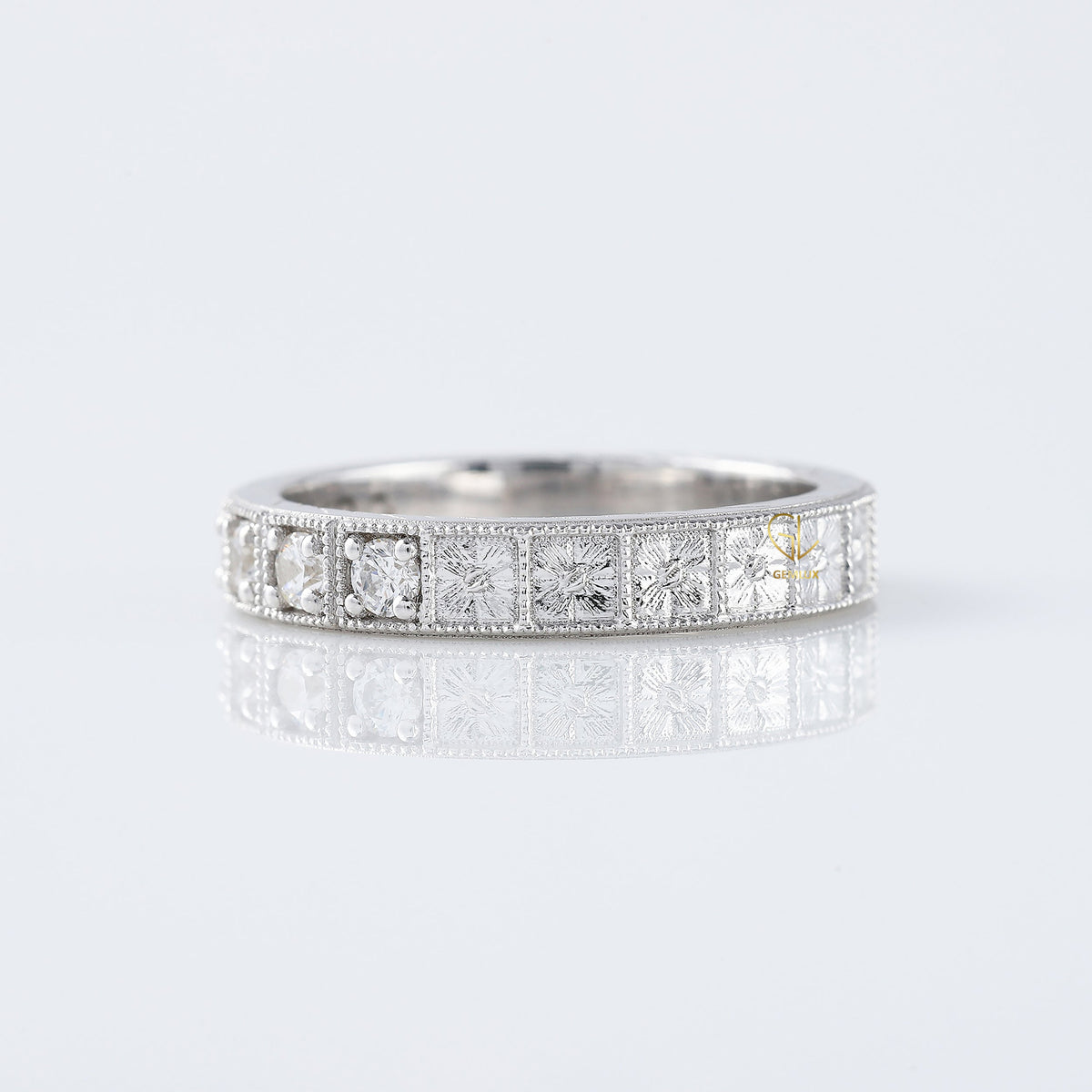 Antique Lab Grown Milgrain Five Stone Wedding Band