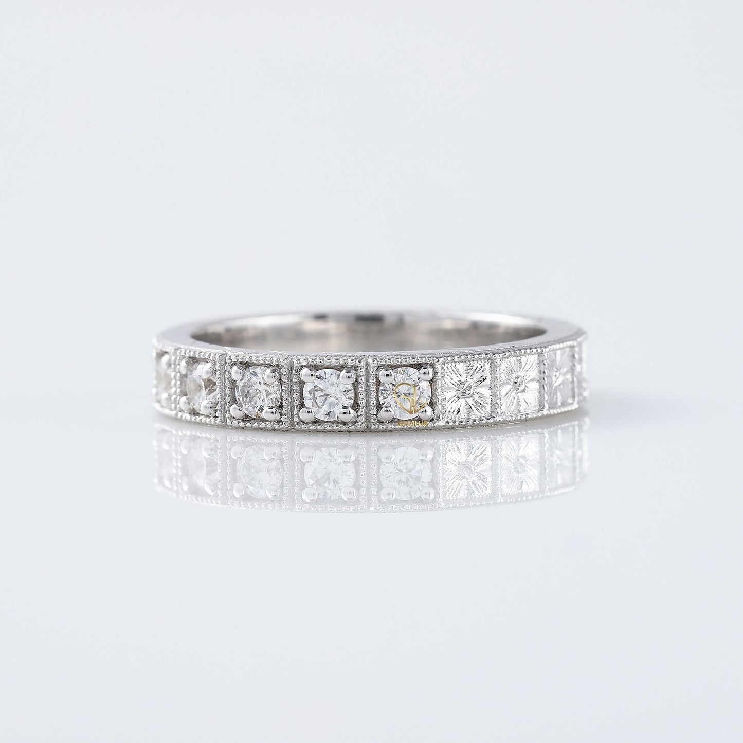 Antique Lab Grown Milgrain Five Stone Wedding Band