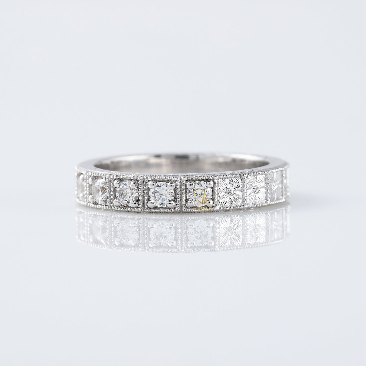 Five Stone Moissanite Antique Milgrain Wedding Band