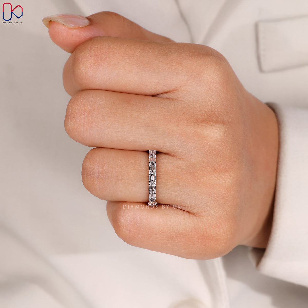 White Gold Emerald Diamond Eternity Band
