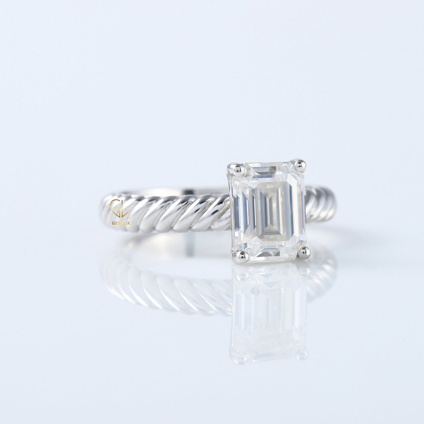 Twisted Emerald Cut Lab Grown Wire Rope Solitaire Ring