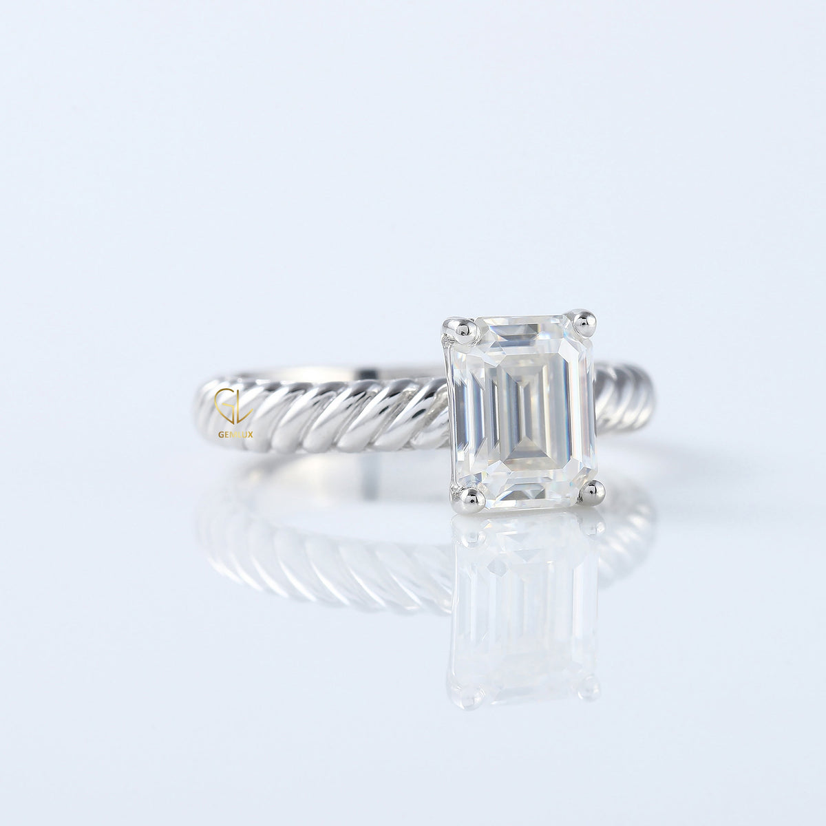 Twisted Wire Rope Emerald Cut Moissanite Solitaire Ring