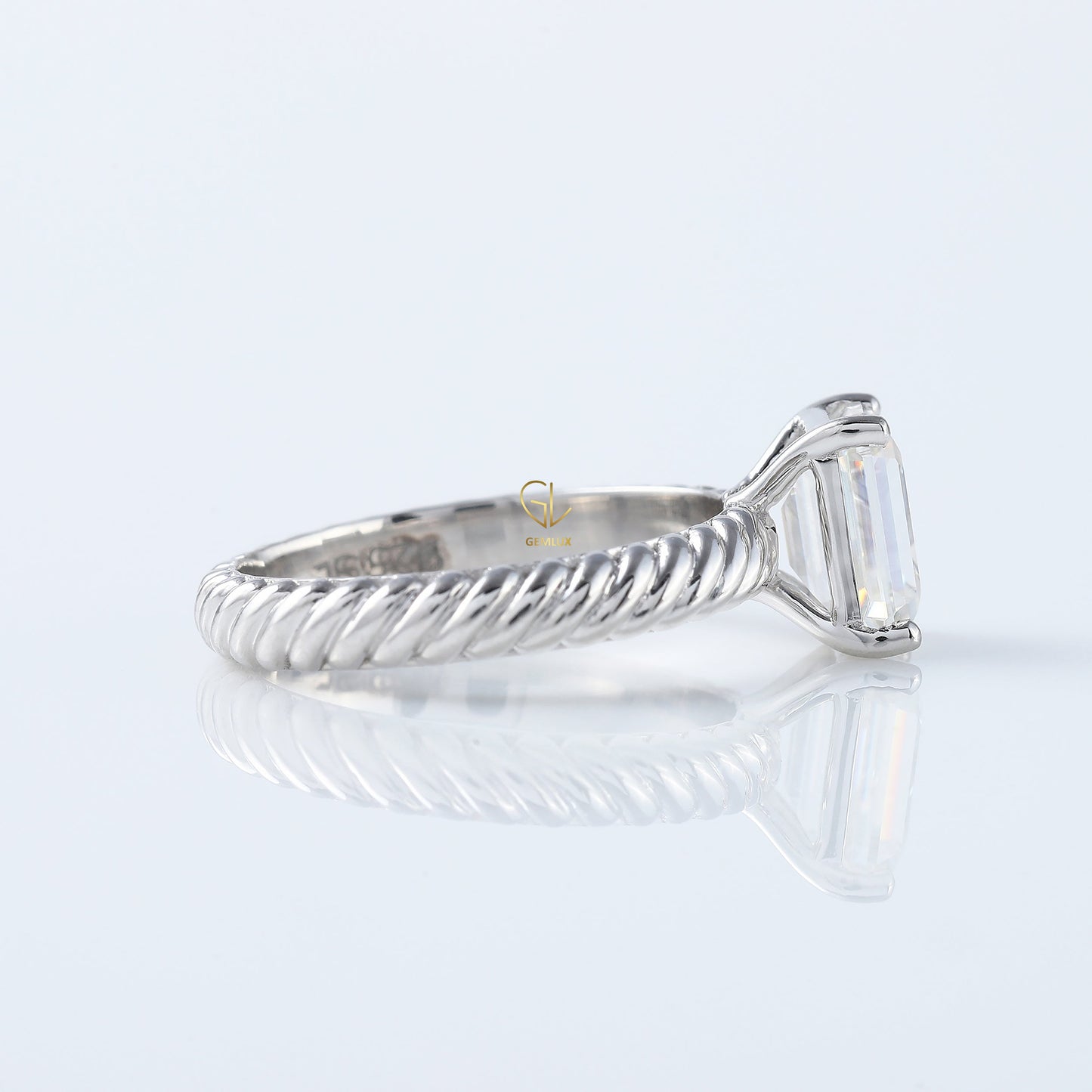 Twisted Wire Rope Emerald Cut Moissanite Solitaire Ring