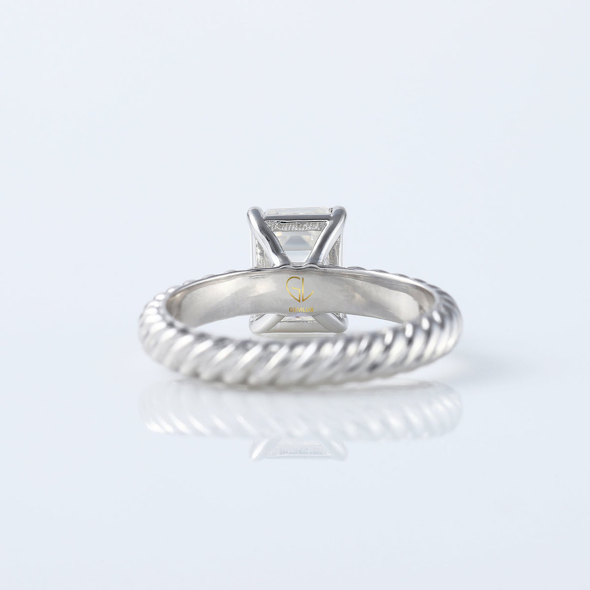 Twisted Wire Rope Emerald Cut Moissanite Solitaire Ring