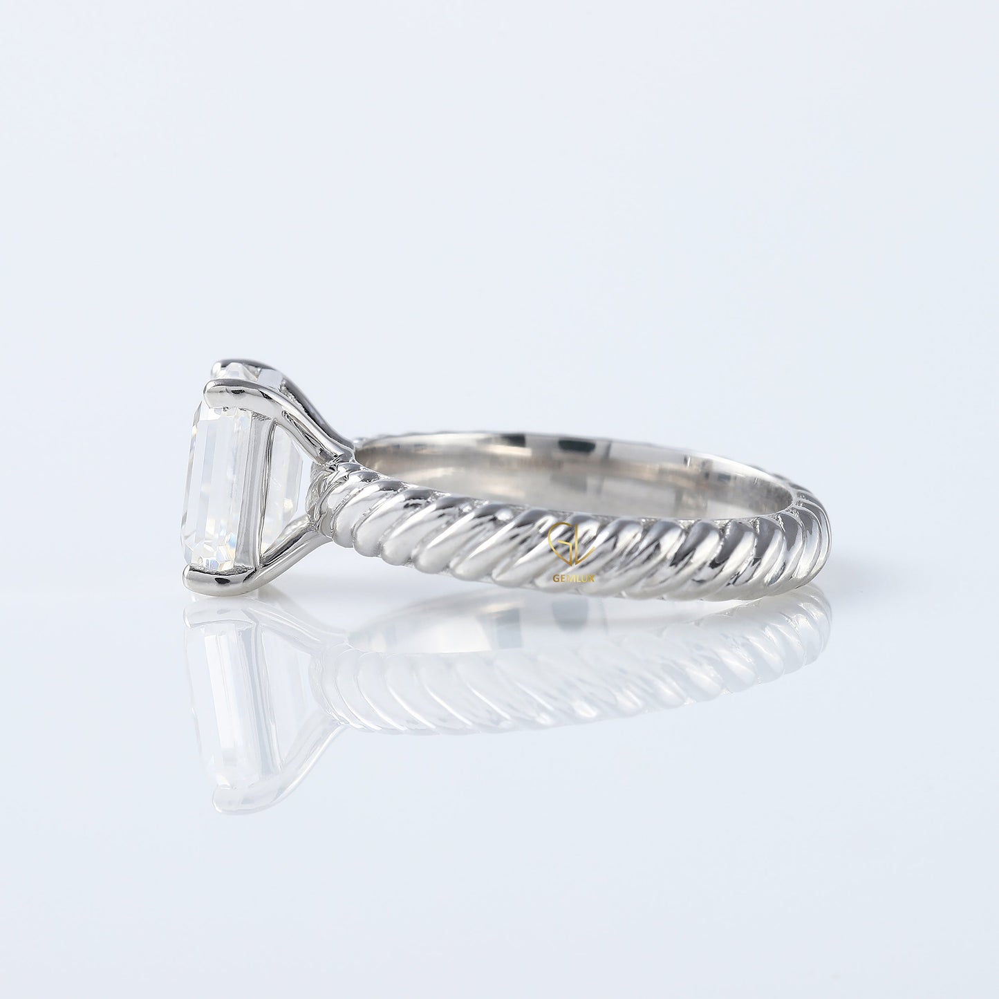 Twisted Wire Rope Emerald Cut Moissanite Solitaire Ring