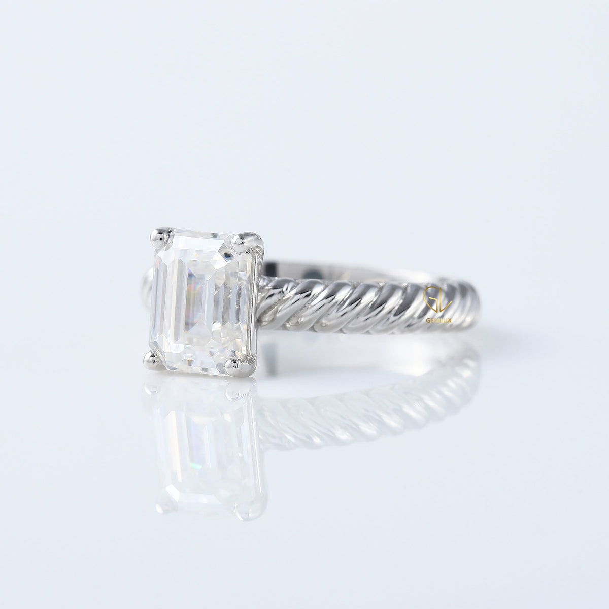 Twisted Wire Rope Emerald Cut Moissanite Solitaire Ring