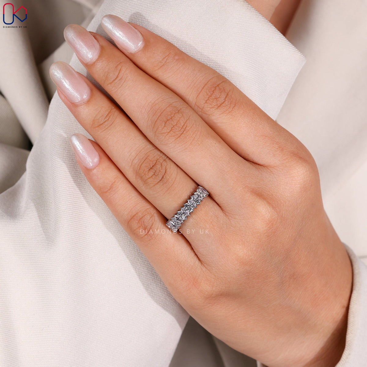 White Gold Round and Marquise Wedding Band