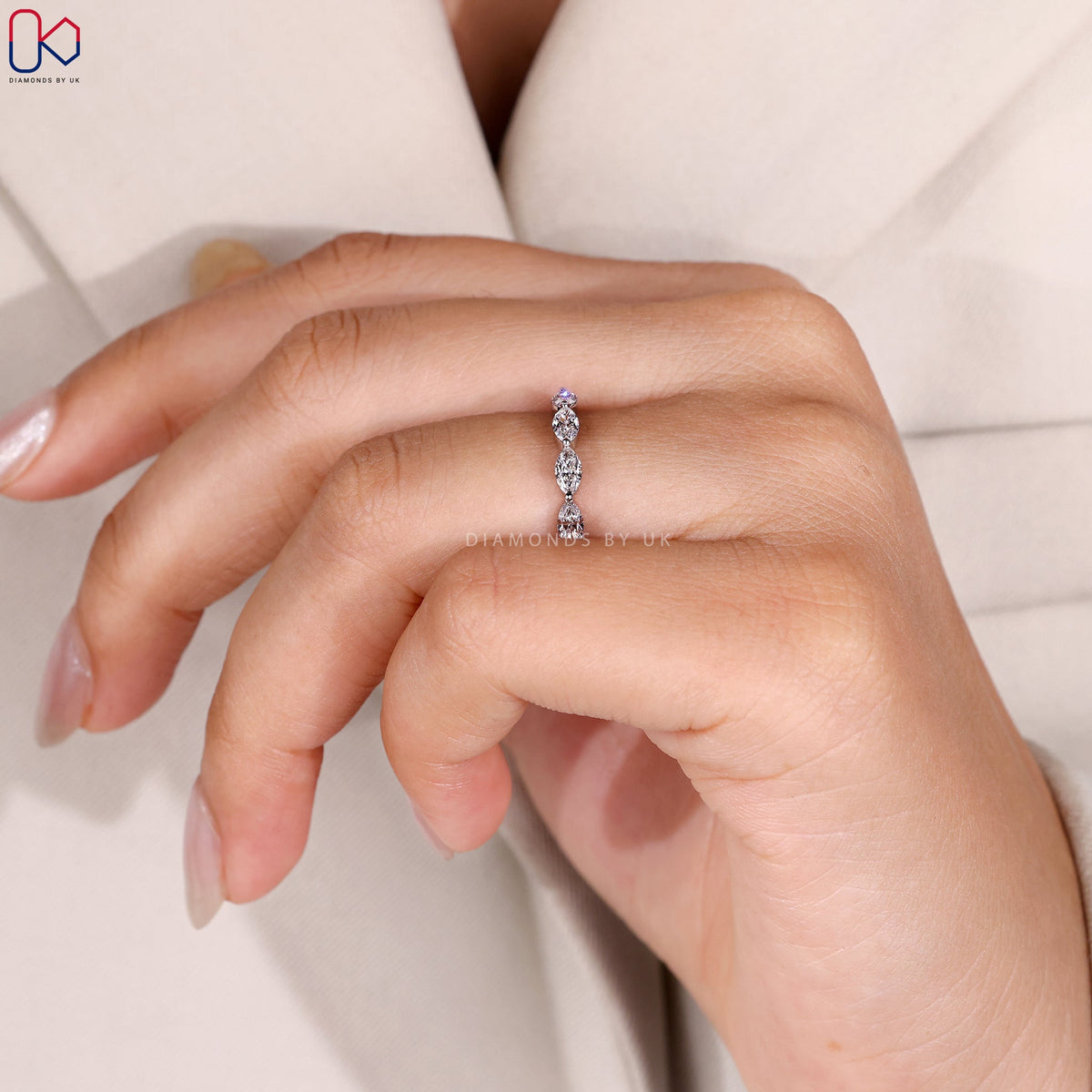 5 Stone Marquise Diamond Wedding Band