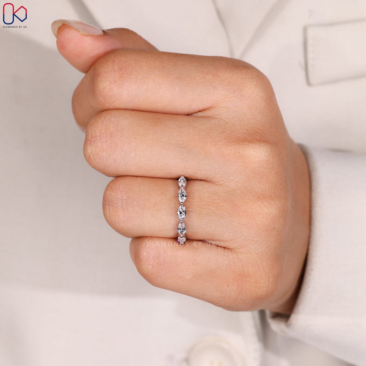 5 Stone Marquise Diamond Wedding Band