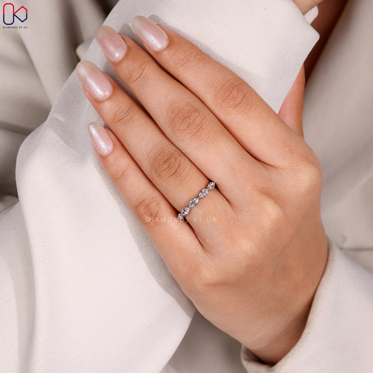 5 Stone Marquise Diamond Wedding Band