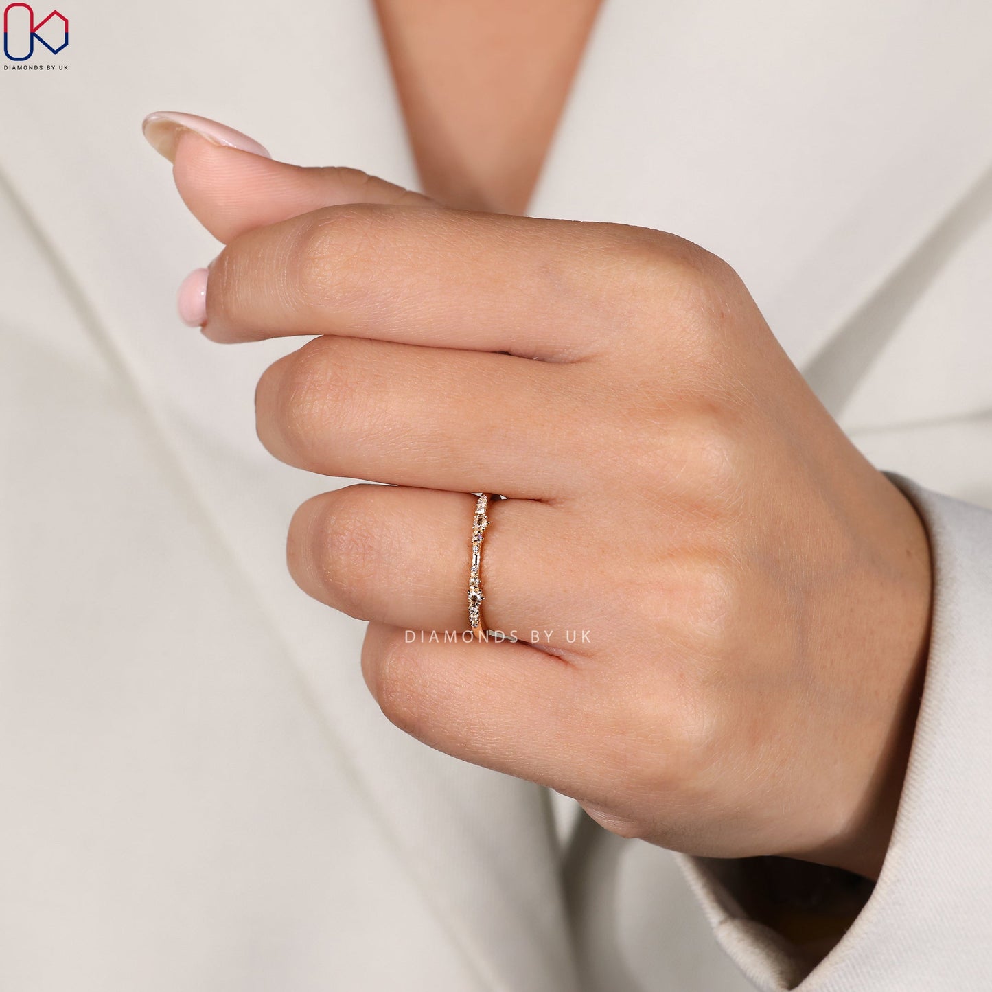 Round And Round Rose Cut Pave Set Wedding Band