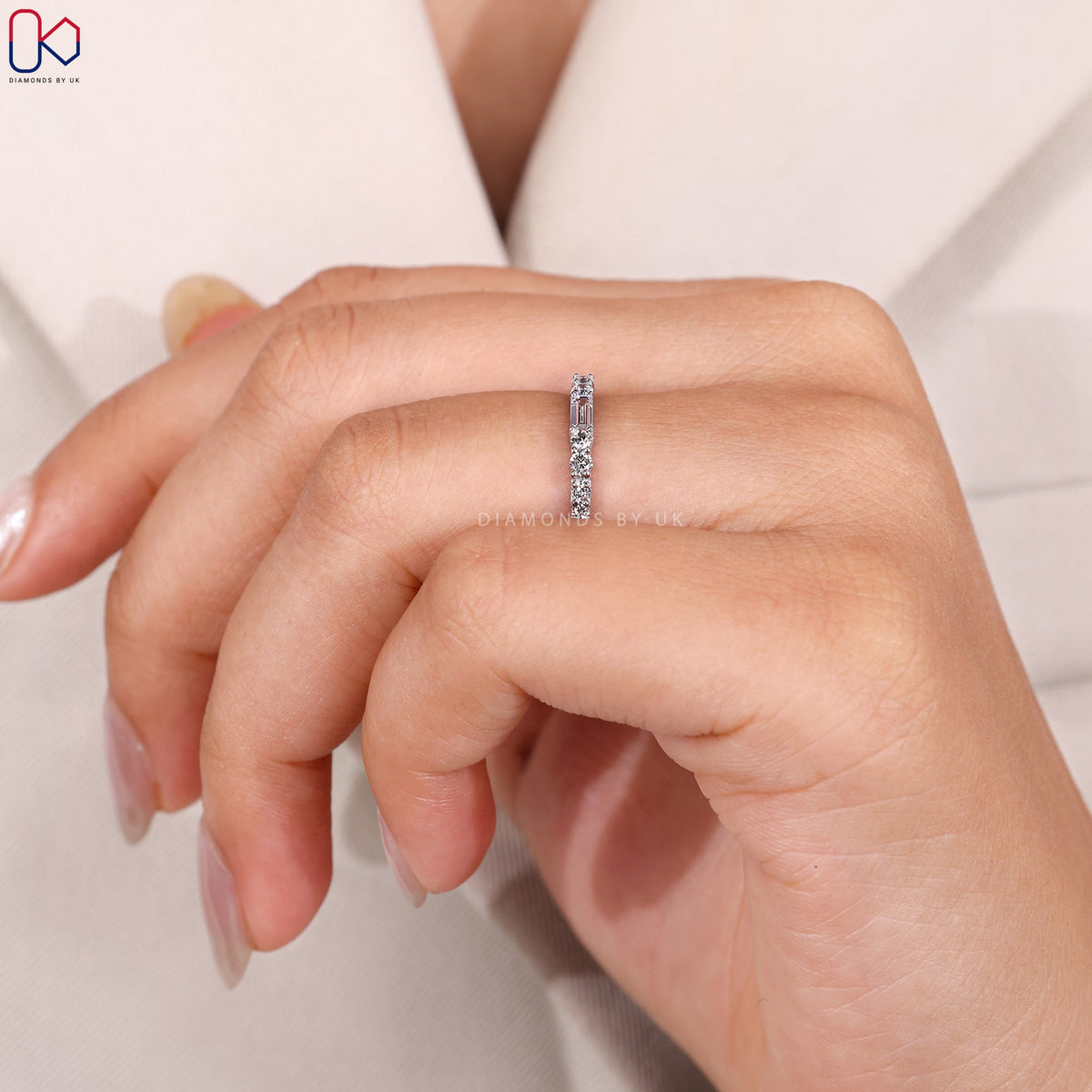 Half Eternity Baguette and Round Diamond Band