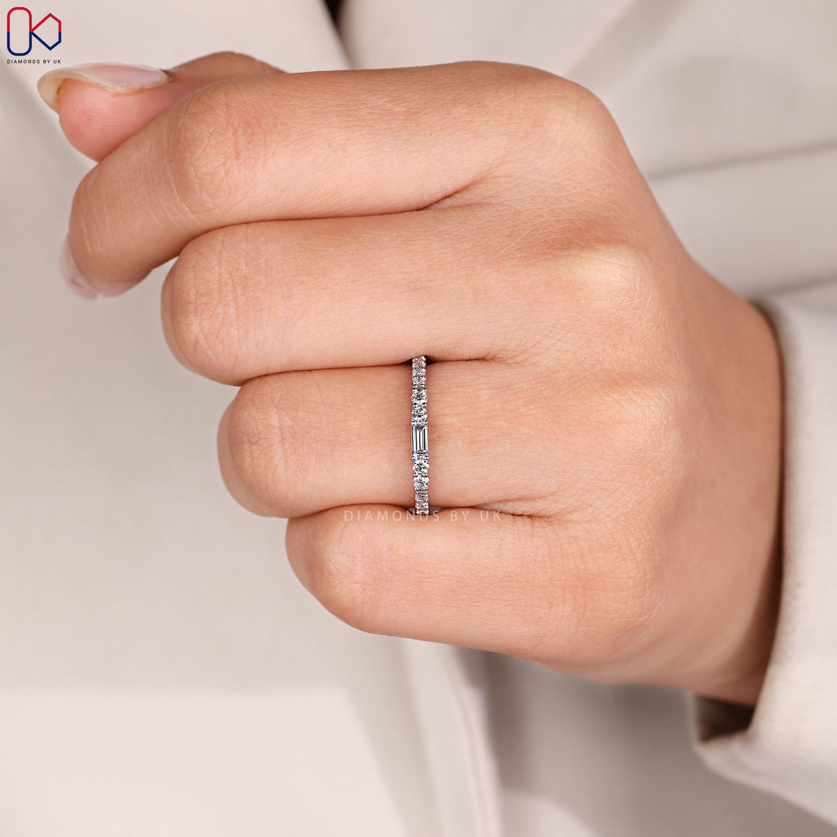 Half Eternity Baguette and Round Diamond Band