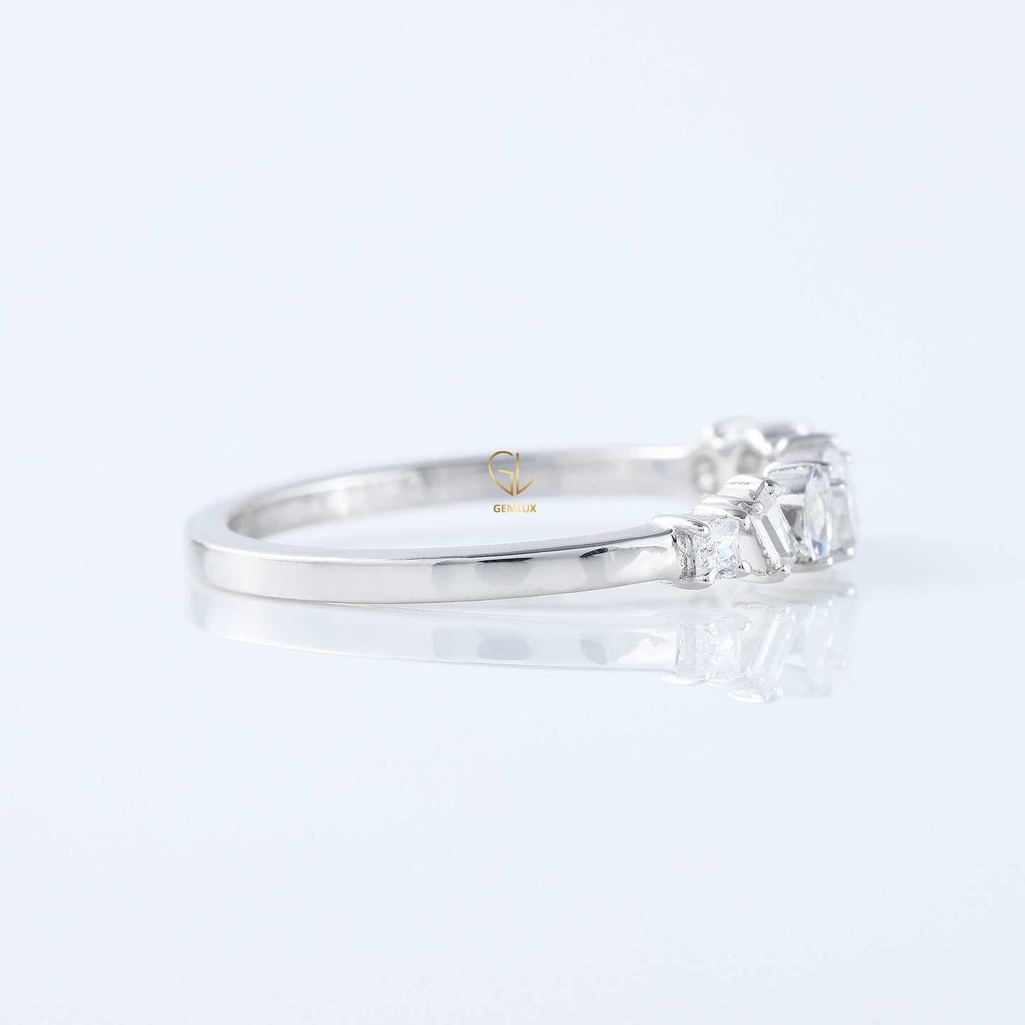 Seven Stone Fancy Cut Moissanite Stackable Wedding Band