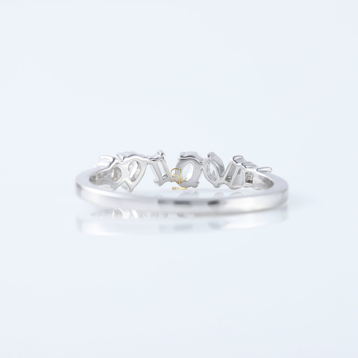 Seven Stone Fancy Cut Moissanite Stackable Wedding Band
