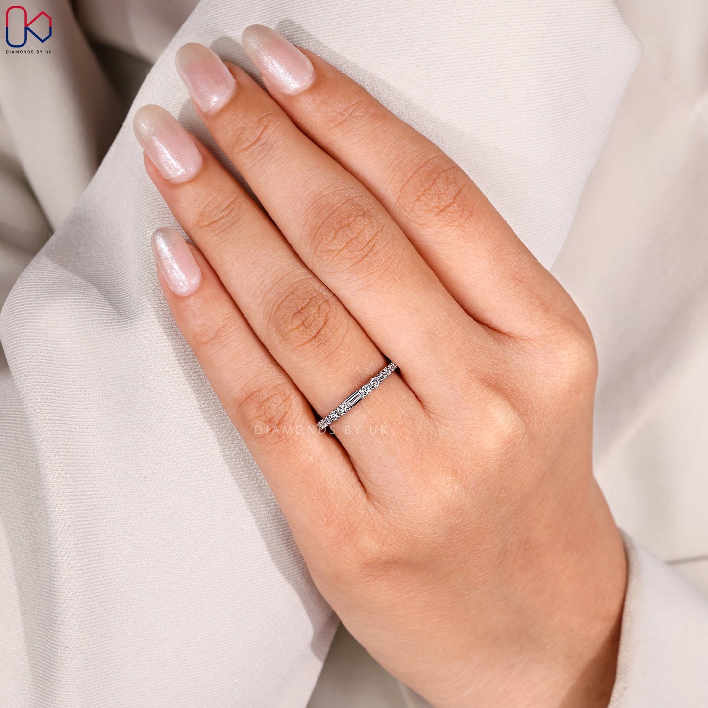 Half Eternity Baguette and Round Diamond Band