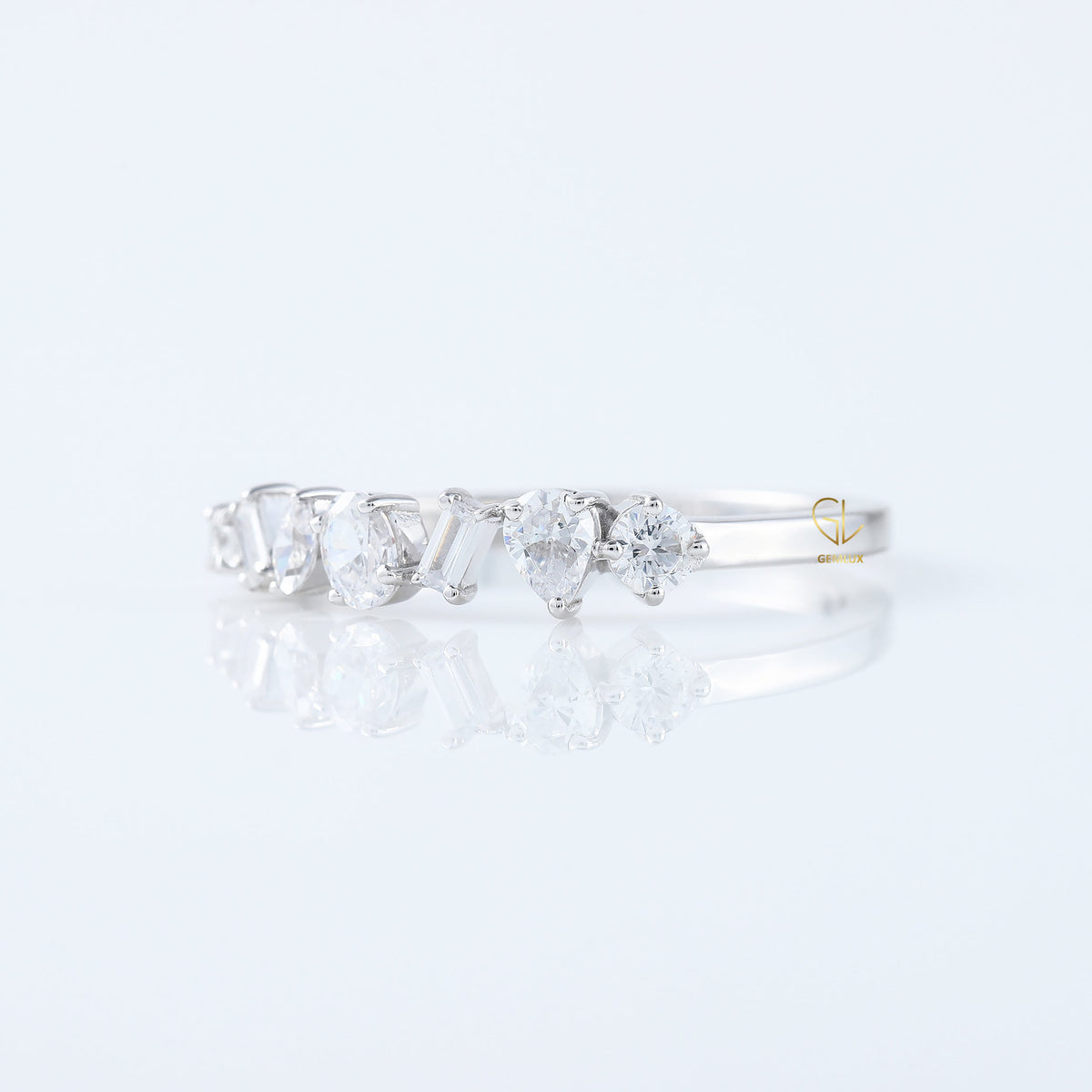 Seven Stone Fancy Cut Moissanite Stackable Wedding Band