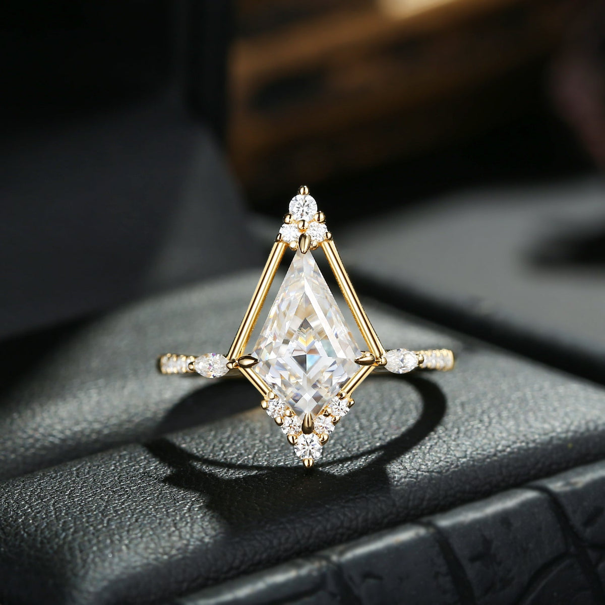 Art-Deco Kite Cut Moissanite Cluster Engagement Ring