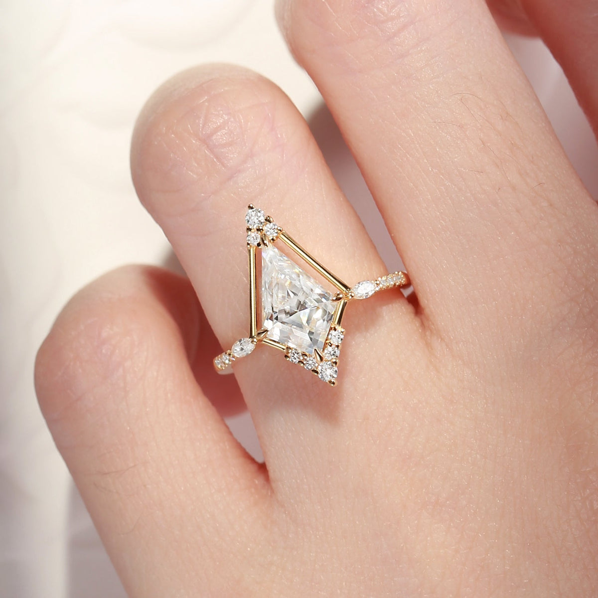 Art-Deco Kite Cut Moissanite Cluster Engagement Ring