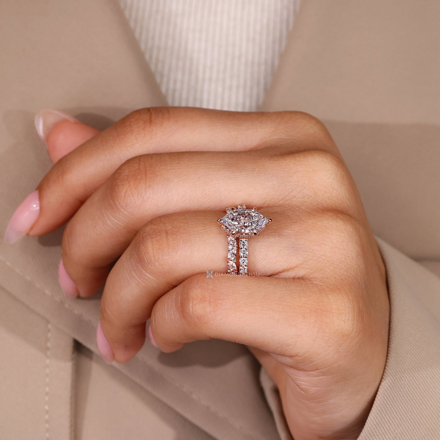 Dutch Marquise Wedding Ring With Round Pave Style