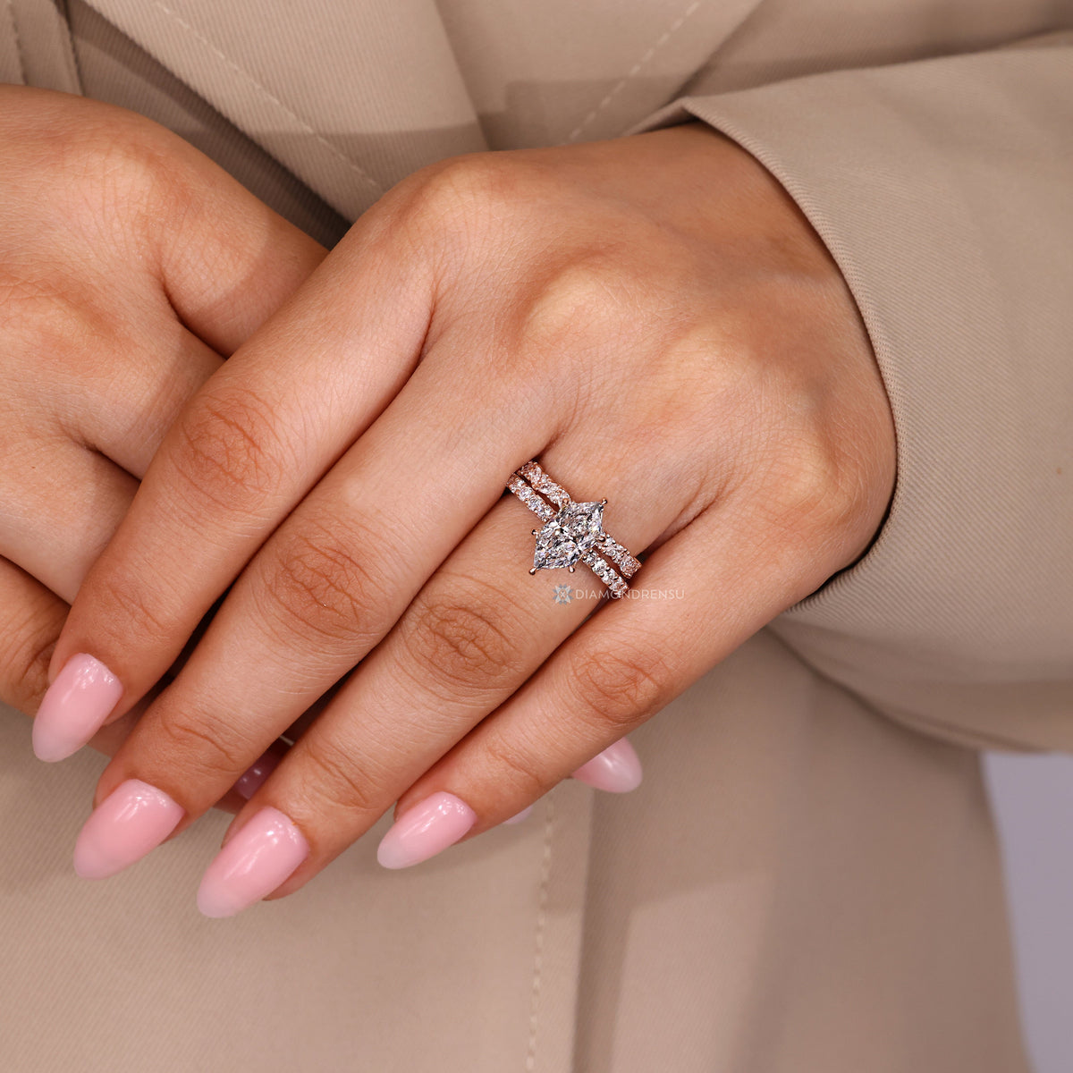 Dutch Marquise Wedding Ring With Round Pave Style