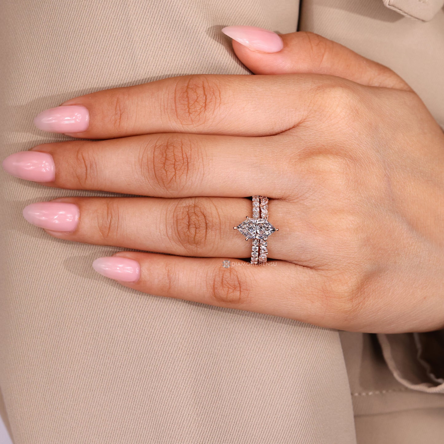 Dutch Marquise Wedding Ring With Round Pave Style