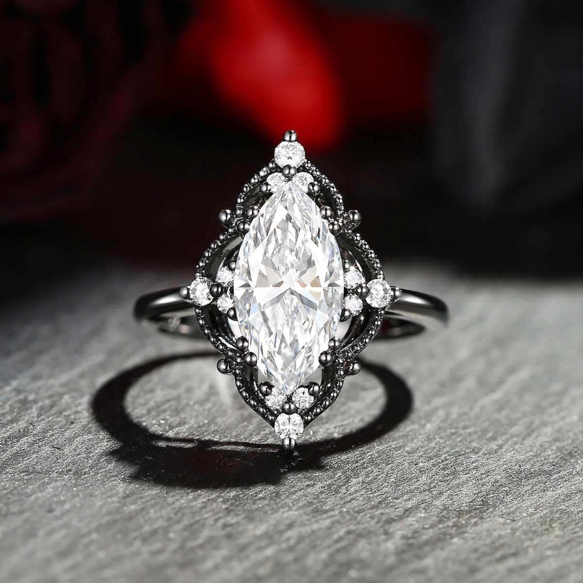 2.5ct Marquise Vintage Inspired Lab Diamond Engagement Ring