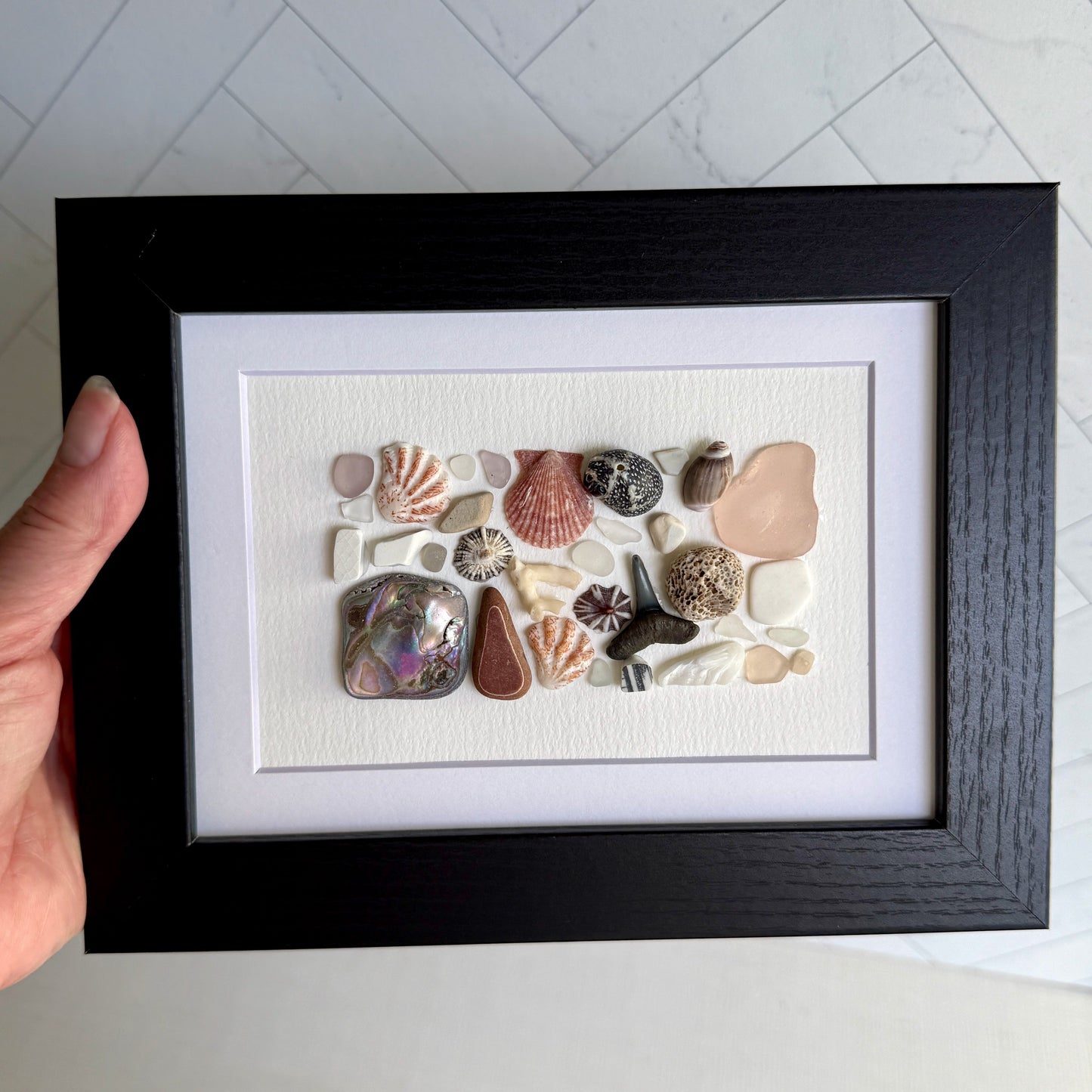 Mauve Pink Abstract Sea Glass Art | Handmade Framed 5x7 Coastal Wall Décor | Nautical Housewarming Gift