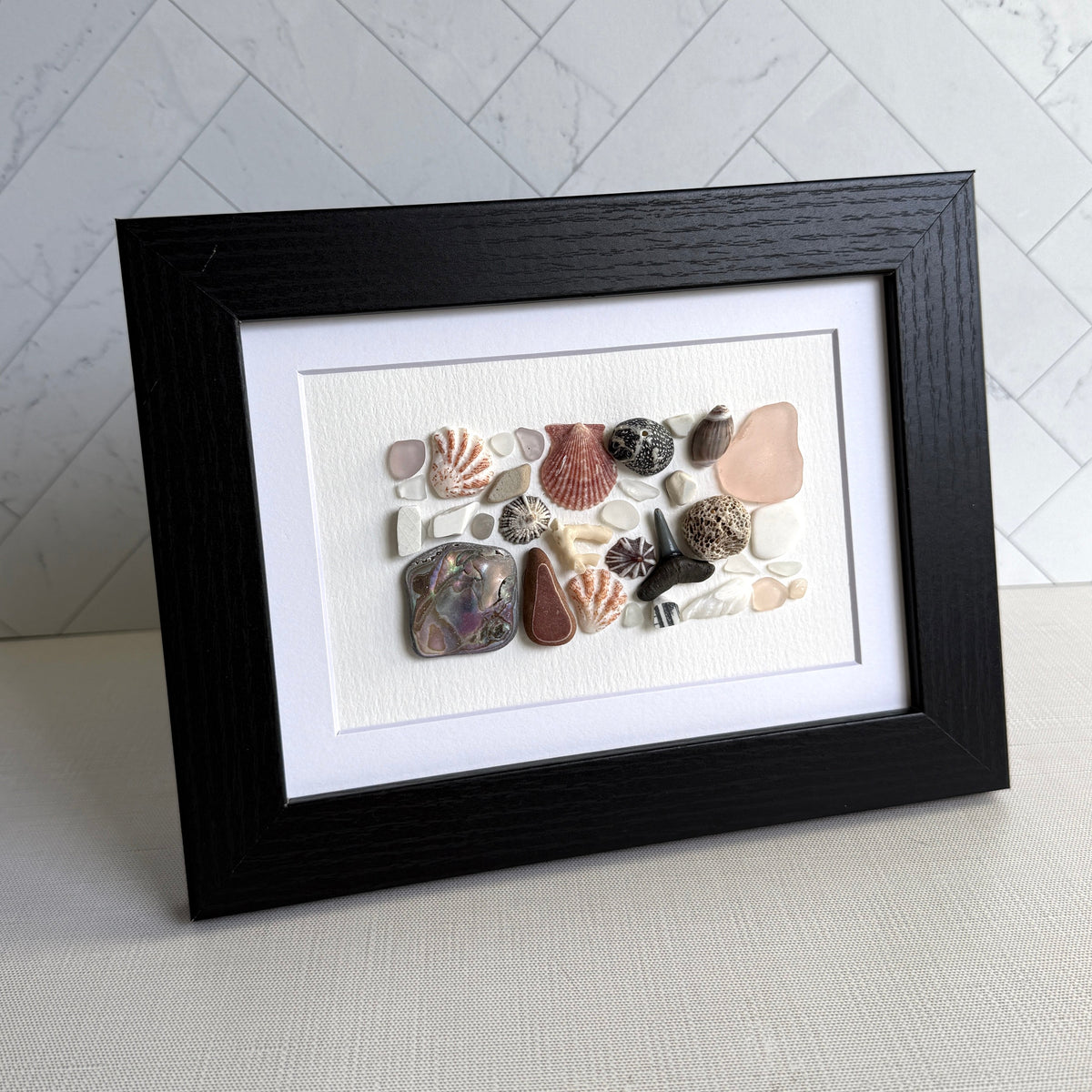Mauve Pink Abstract Sea Glass Art | Handmade Framed 5x7 Coastal Wall Décor | Nautical Housewarming Gift