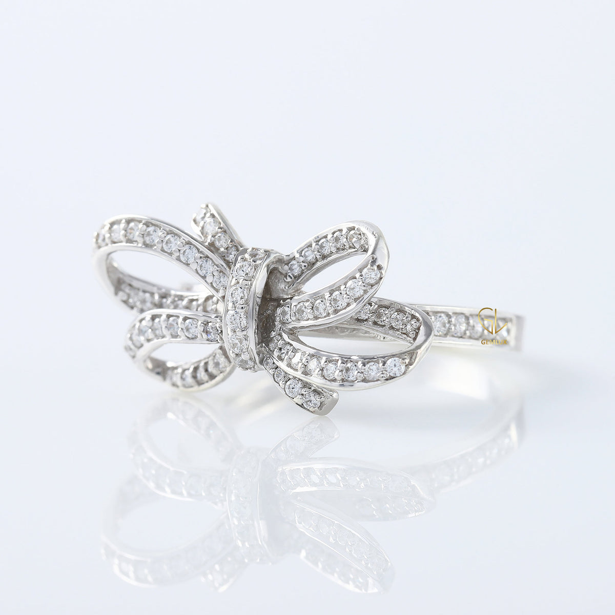 Round Cut Lab Grown Bow Knot Engagement Ring