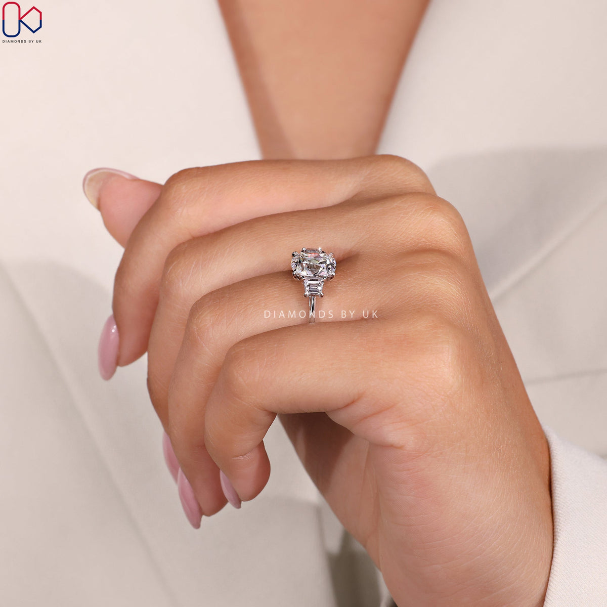 Old Mine Cut Diamond Engagement Ring In White Gold