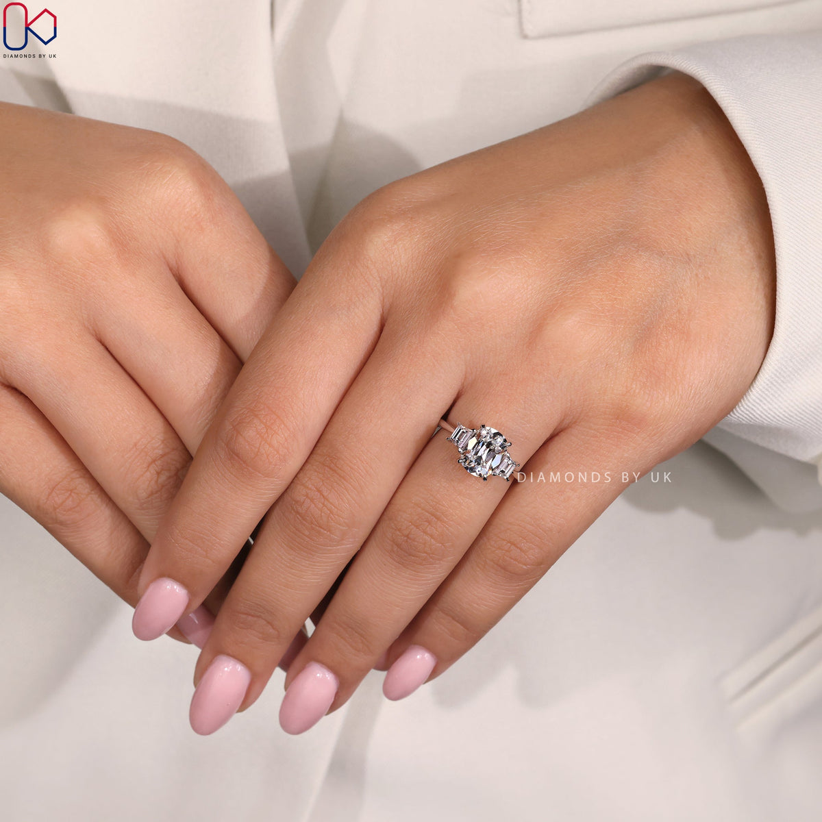 Old Mine Cut Diamond Engagement Ring In White Gold