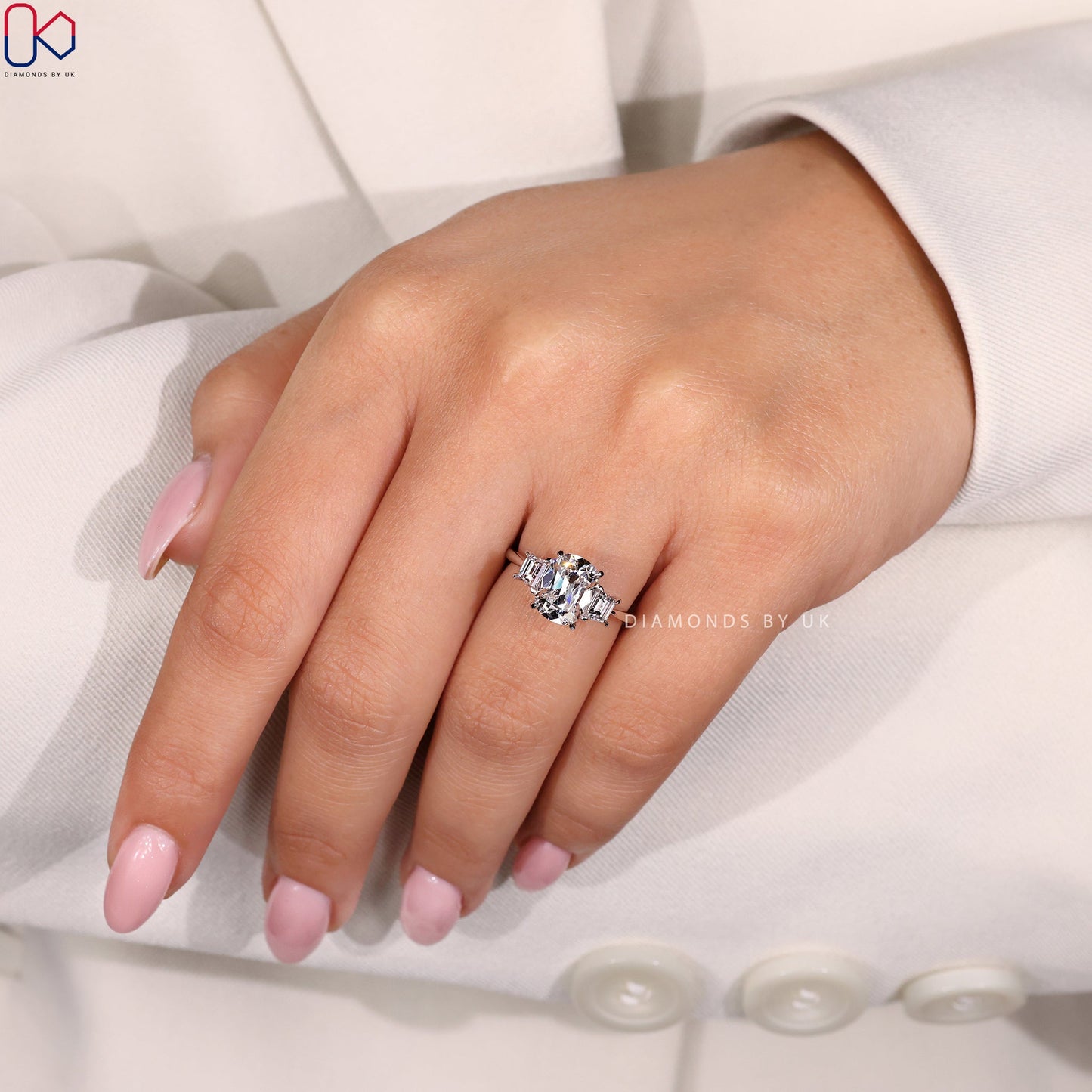 Old Mine Cut Diamond Engagement Ring In White Gold