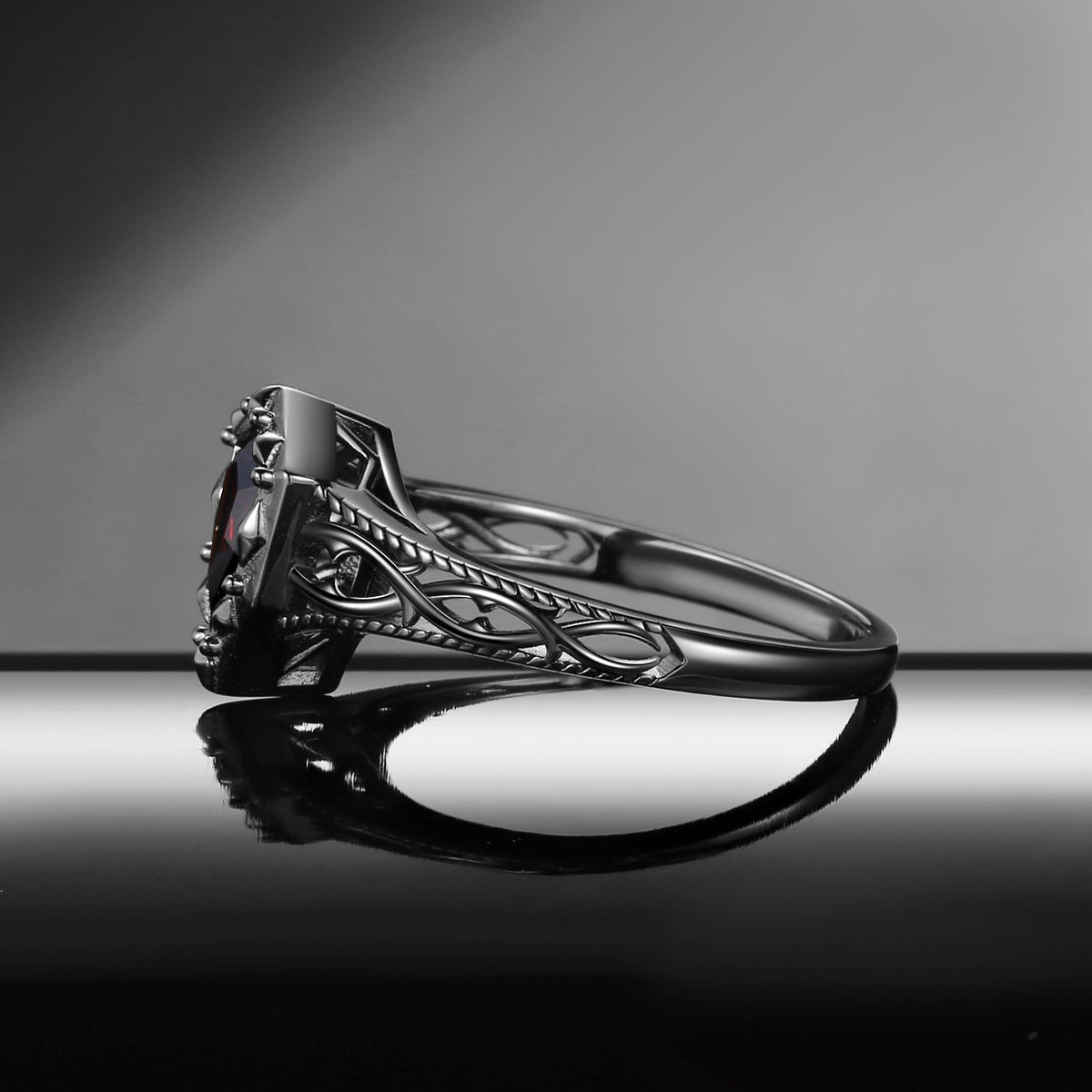 Shield Cut 'Fallen Aegis' Gothic Inspired Filigree Gold Engagement Ring
