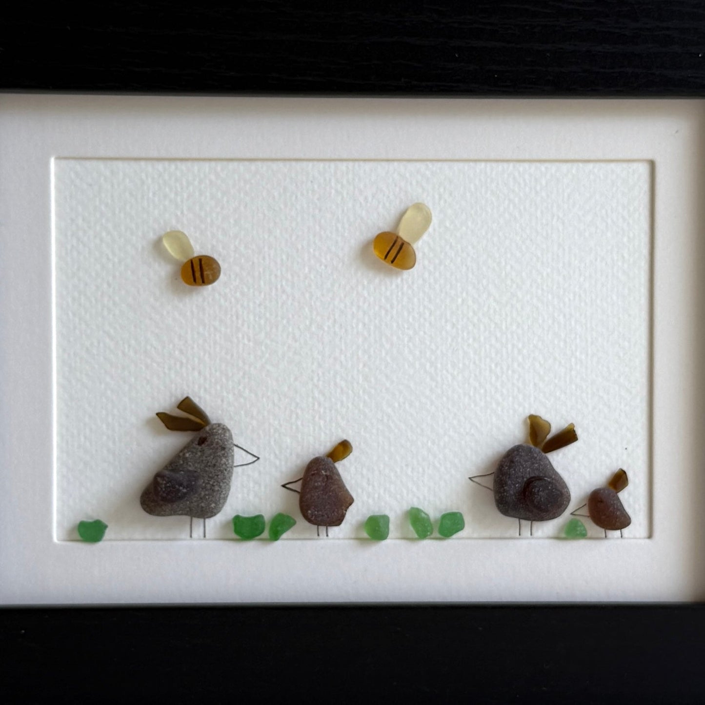 Chicken and Hens Sea Glass Art | 5x7 Baryard Farm Wall Art | Handmade Whimsical Gift